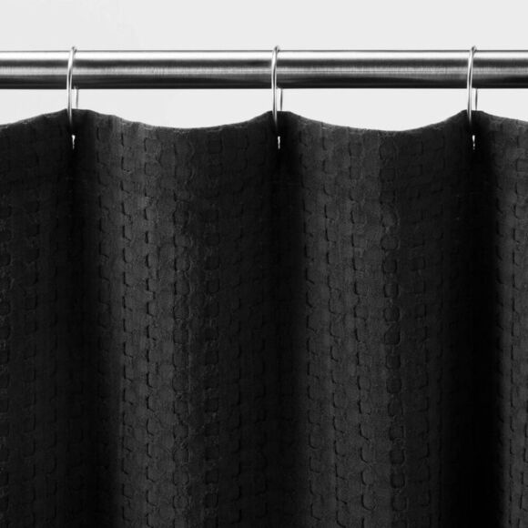 Casaluna - Waffle Knit Cotton Blend Shower Curtain 7 Black - Picture 2 of 4